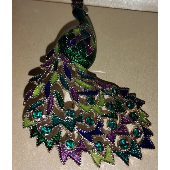 Kim Rogers Peacock Brooch with Rhinestones & Enamel in original box - Picture 2 of 5